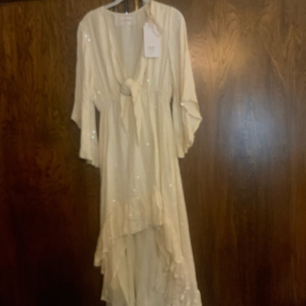 Sundress Cream High Low Dress with Sequins